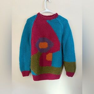 Huk A Poo Sportswear Vintage Knit Color Block Geometric Floral Chunky Sweater